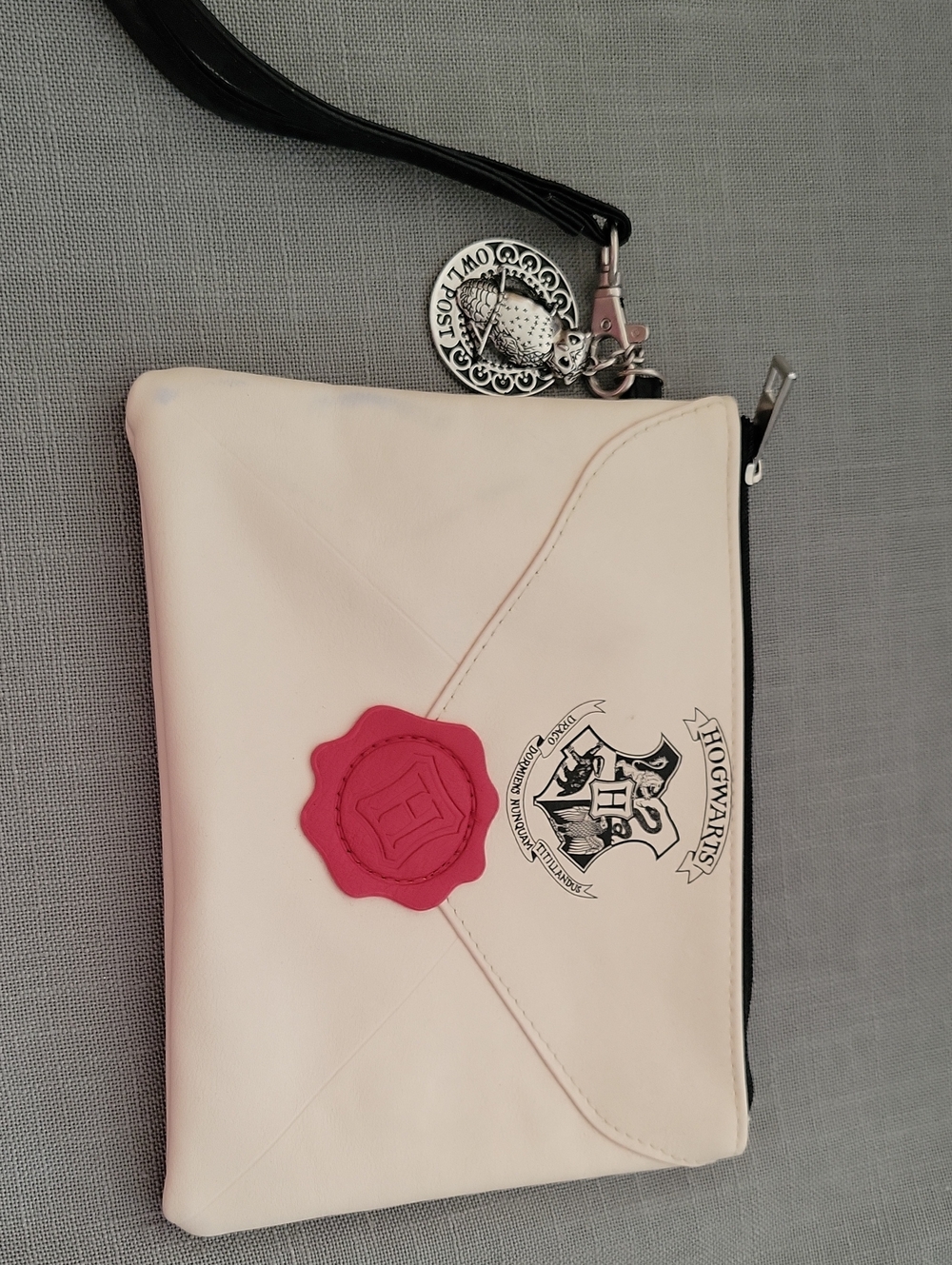 Hogwarts Envelope Wristlet Clutch in Cream with Pink Seal